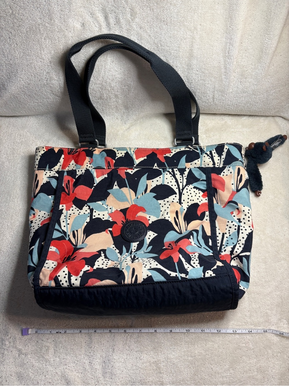 Kipling Floral Tote in Navy, Coral & Light Blue